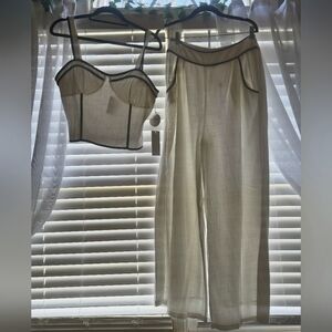 SIENNA Sky Elegant White And Black Trimmed Women's Pants & Jumpsuit Set
